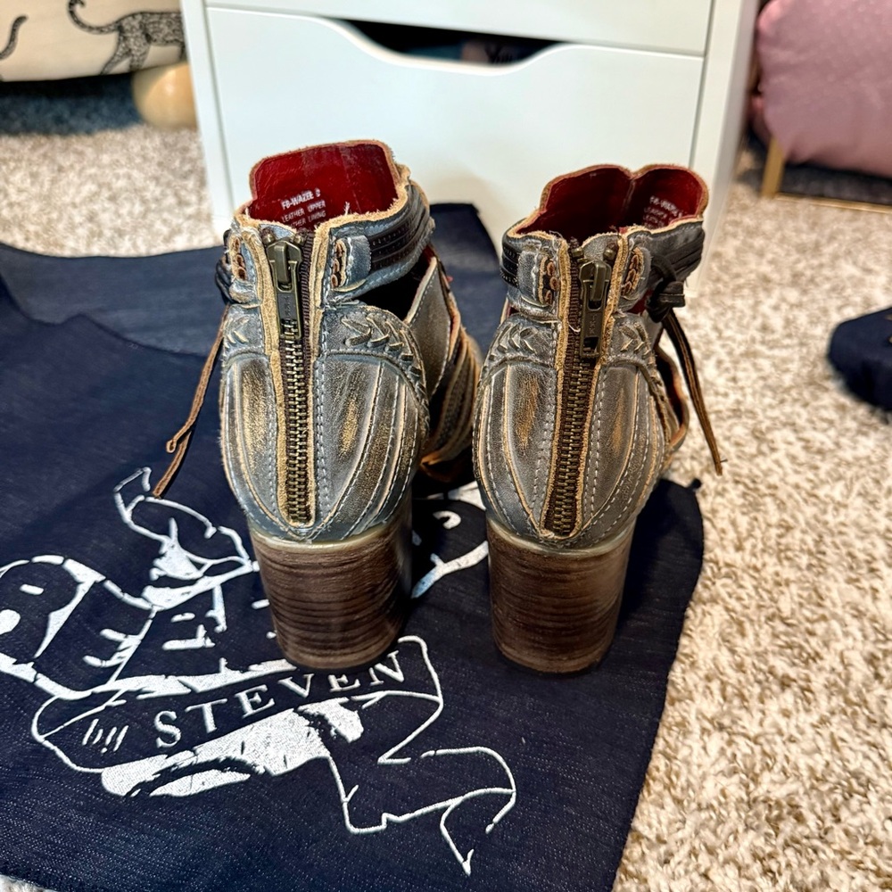 Freebird by Steven Metallic Silver Strappy Heeled Booties - Picture 6 of 13